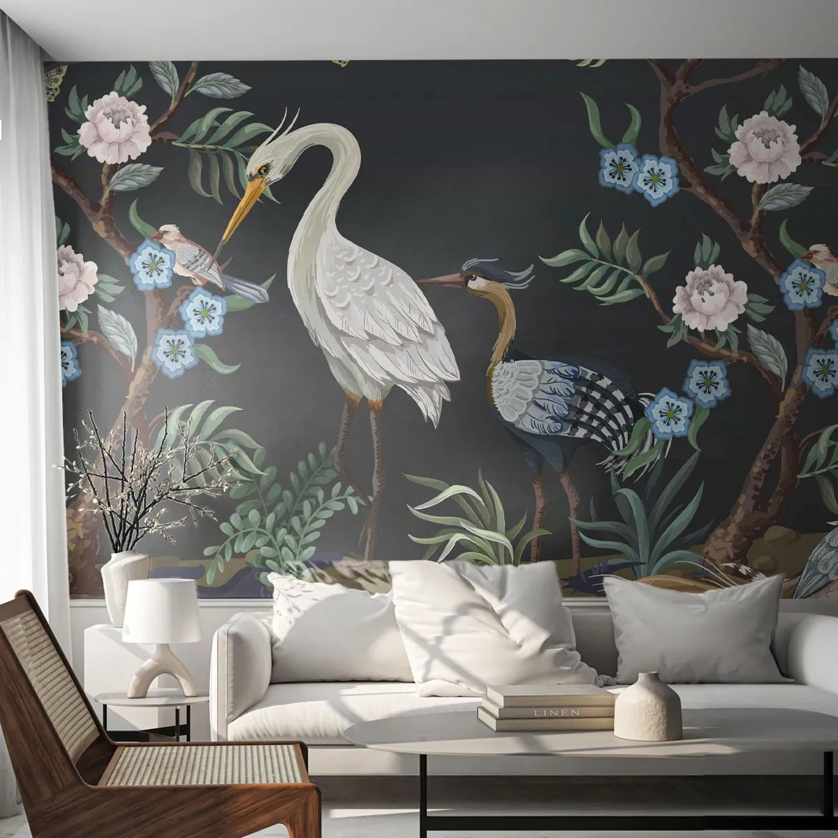 Fototapete Premium Sand - Vogelparade - Tiere, Blumen, Vogel - 100x70 cm