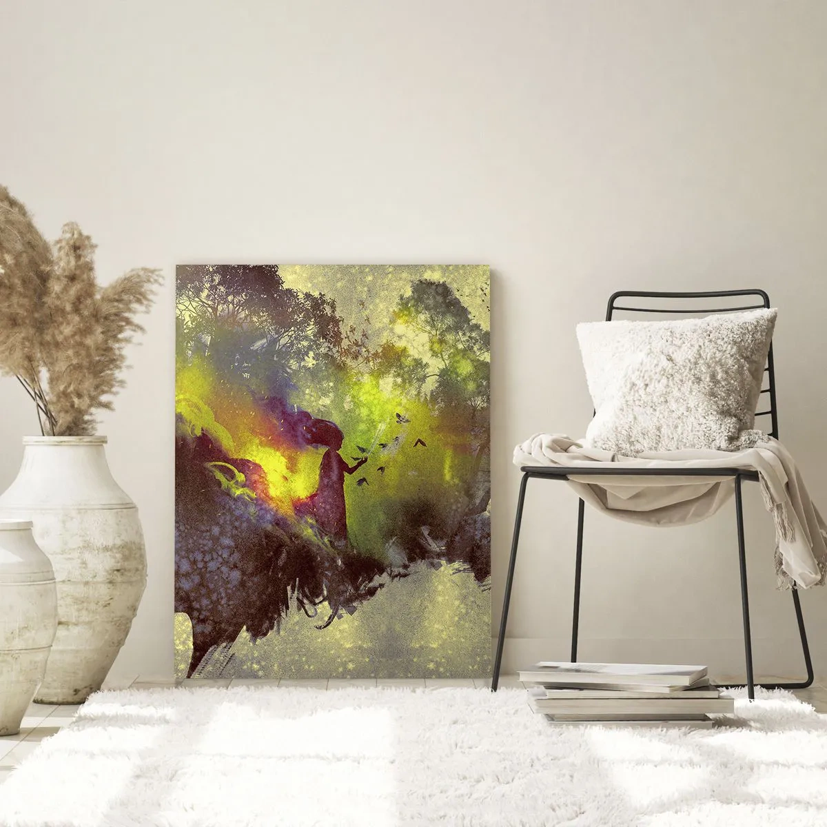 Glasbild - Bild auf glas - Künstlerische Silhouette einer Frau mit der Natur im Hintergrund - 70x100cm - Mutter Natur - Moderne Wanddekoration für Wohnzimmer und Schlafzimmer ARTTOR