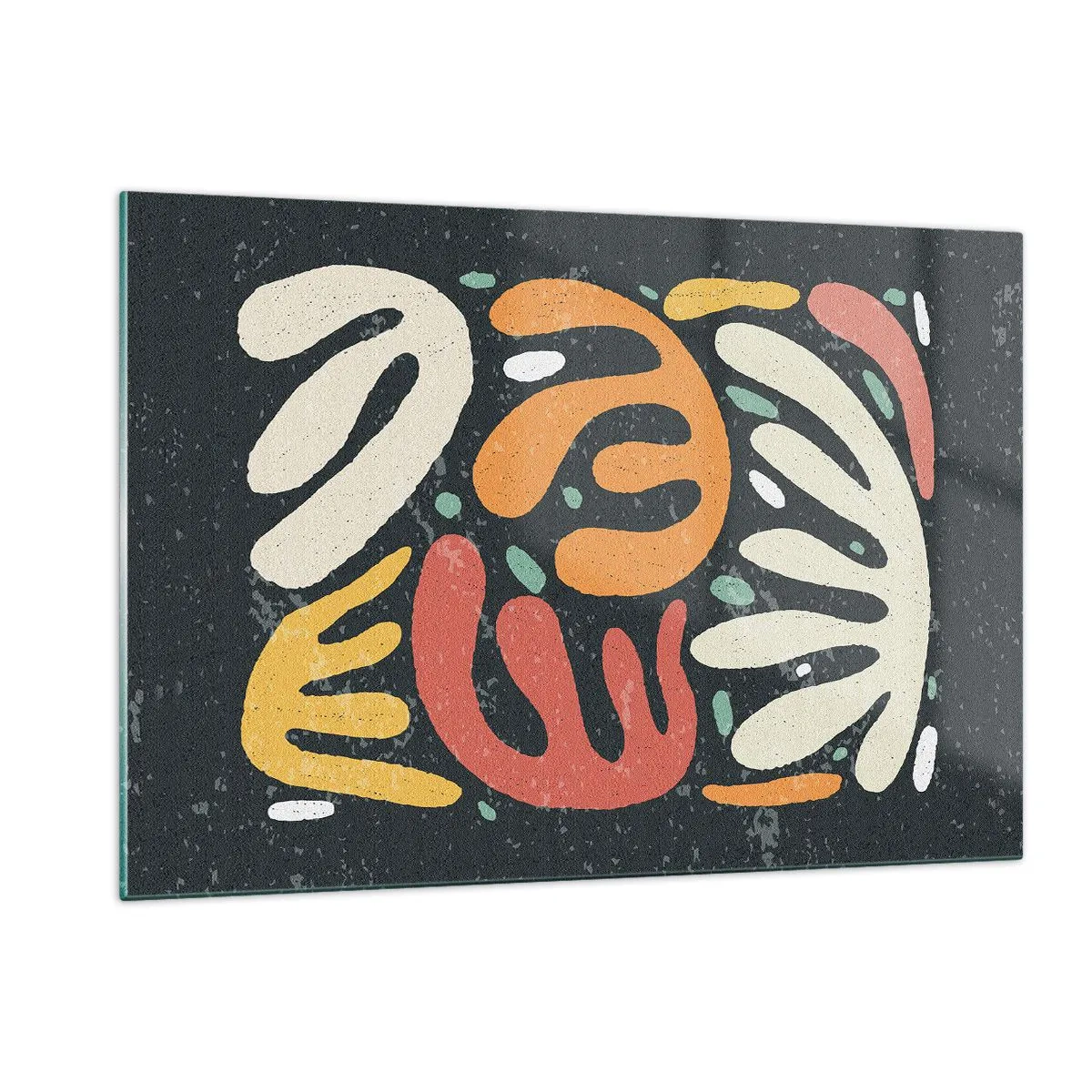 Glasbild - Bild auf glas - Bunte organische Formen auf dunklem Hintergrund im abstrakten Stil. - 120x80cm - Komposition – Ich erwische dich gleich - Moderne Wanddekoration für Wohnzimmer und Schlafzimmer ARTTOR