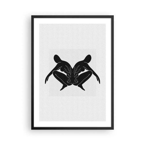 Poster in einem schwarzem Rahmen - Schwarze Silhouetten von Figuren in einer symmetrischen Komposition - 50x70cm - Gemeinsame Seele - Moderne Wanddekoration für Wohnzimmer und Schlafzimmer ARTTOR