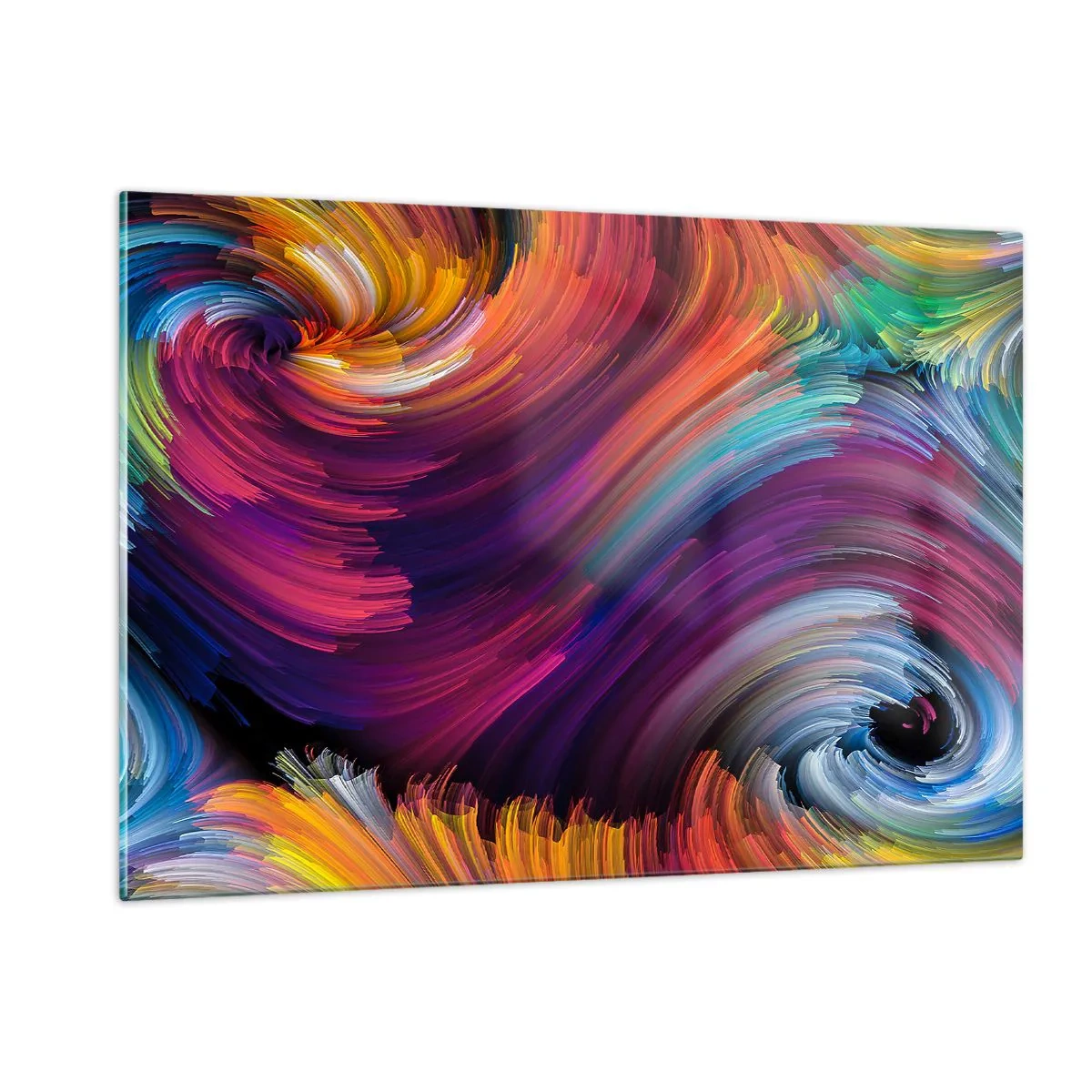 Glasbild - Bild auf glas - Bunte Wirbel und dynamische Pinselstriche in Abstraktion - 120x80cm - Der Beginn einer neuen Welt - Moderne Wanddekoration für Wohnzimmer und Schlafzimmer ARTTOR