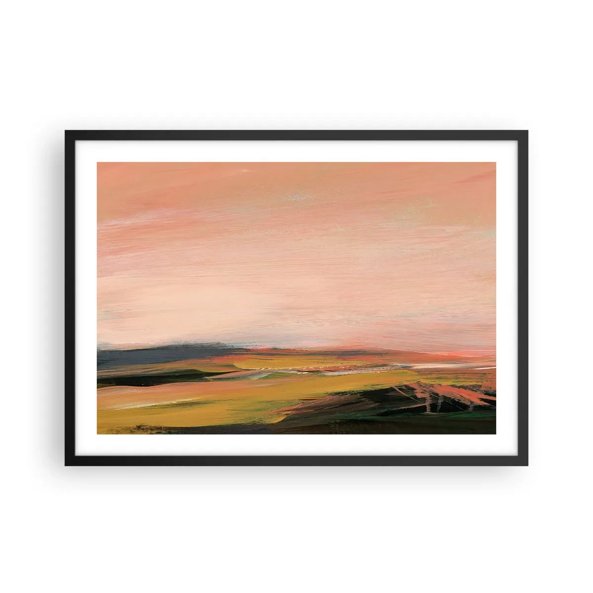 Poster in einem schwarzem Rahmen - Eine Landschaft in Rosa- und Goldtönen - 70x50cm - In Rosatönen - Moderne Wanddekoration für Wohnzimmer und Schlafzimmer ARTTOR