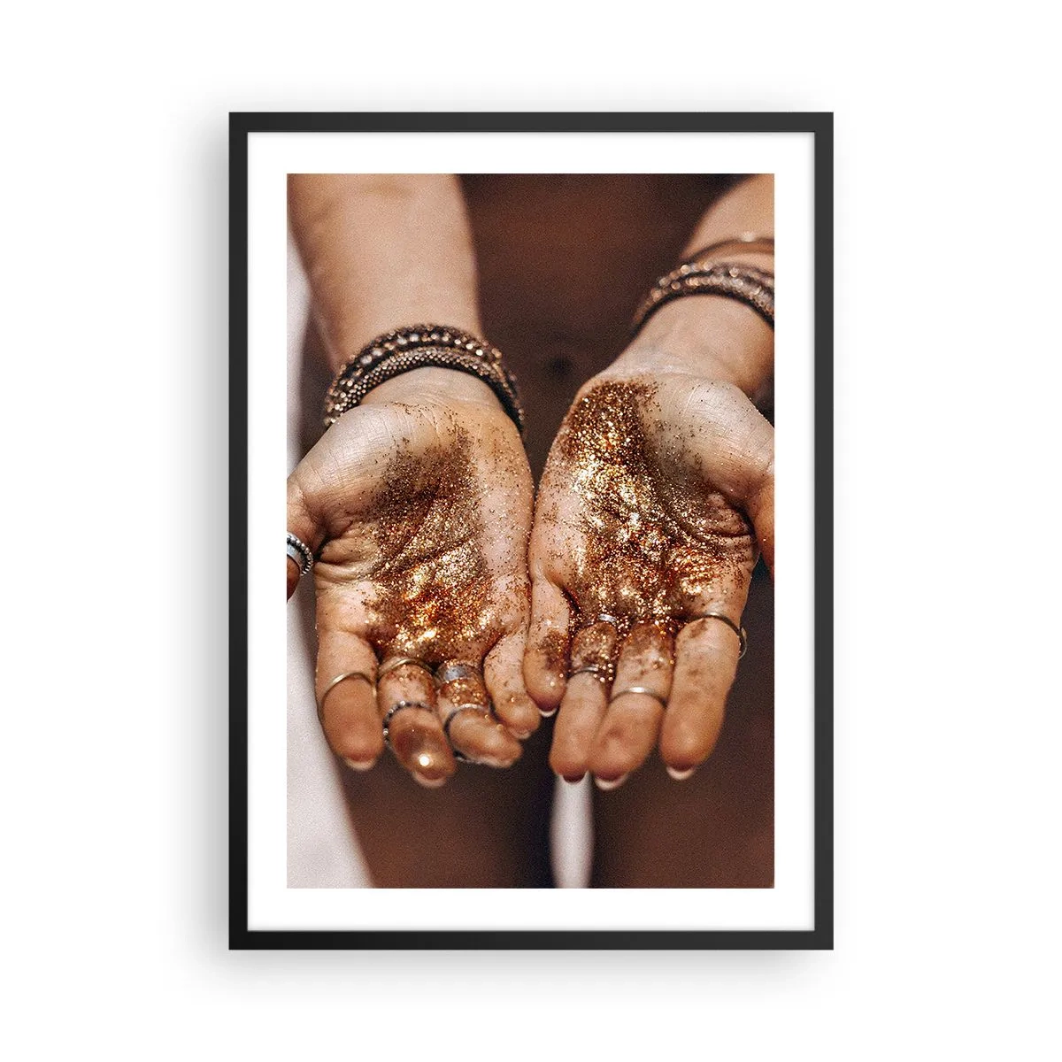 Poster in einem schwarzem Rahmen - Hände mit glänzendem Glitzer - 50x70cm - Ein Geschenk für dich - Moderne Wanddekoration für Wohnzimmer und Schlafzimmer ARTTOR