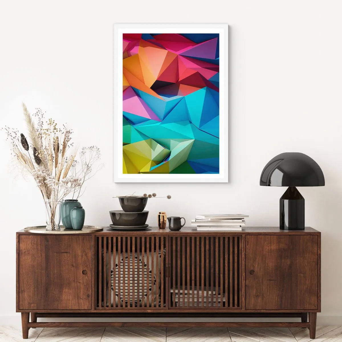 Poster in einem weißen Rahmen - Regenbogen-Origami - 50x70 cm
