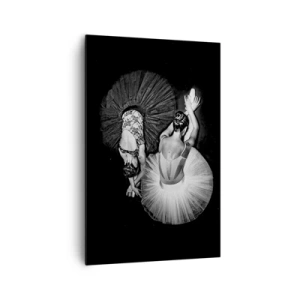 Bild auf Leinwand - Leinwandbild - Ein Schwarzweißbild von zwei Ballerinas in einer dynamischen Pose. - 80x120cm - Jin und Jang – perfekte Balance - Moderne Wanddekoration für Wohnzimmer und Schlafzimmer ARTTOR
