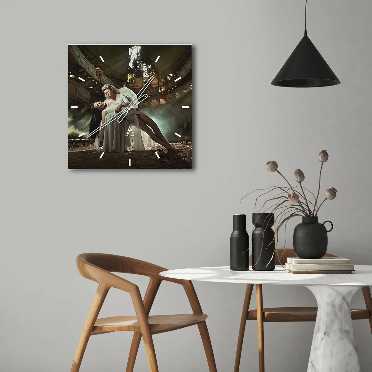 Wanduhr - Glasuhr - Der Geist des alten Theaters - 40x40 cm