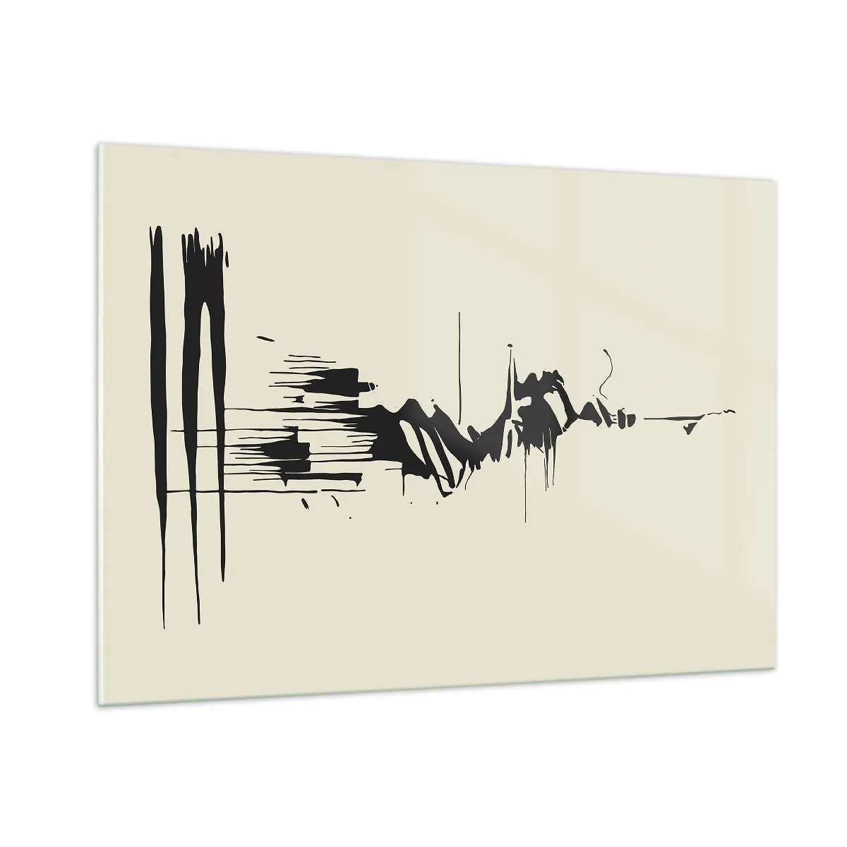 Glasbild - Bild auf glas - Schwarze dynamische Linien und Punkte auf hellem Hintergrund im abstrakten Stil. - 100x70cm - Hastige Abstraktion - Moderne Wanddekoration für Wohnzimmer und Schlafzimmer ARTTOR