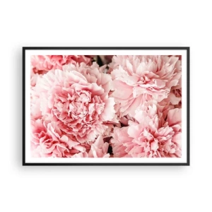 Poster in einem schwarzem Rahmen - Zarte rosa Pfingstrosen in zartem Ambiente - 100x70cm - Rosa Traum - Moderne Wanddekoration für Wohnzimmer und Schlafzimmer ARTTOR