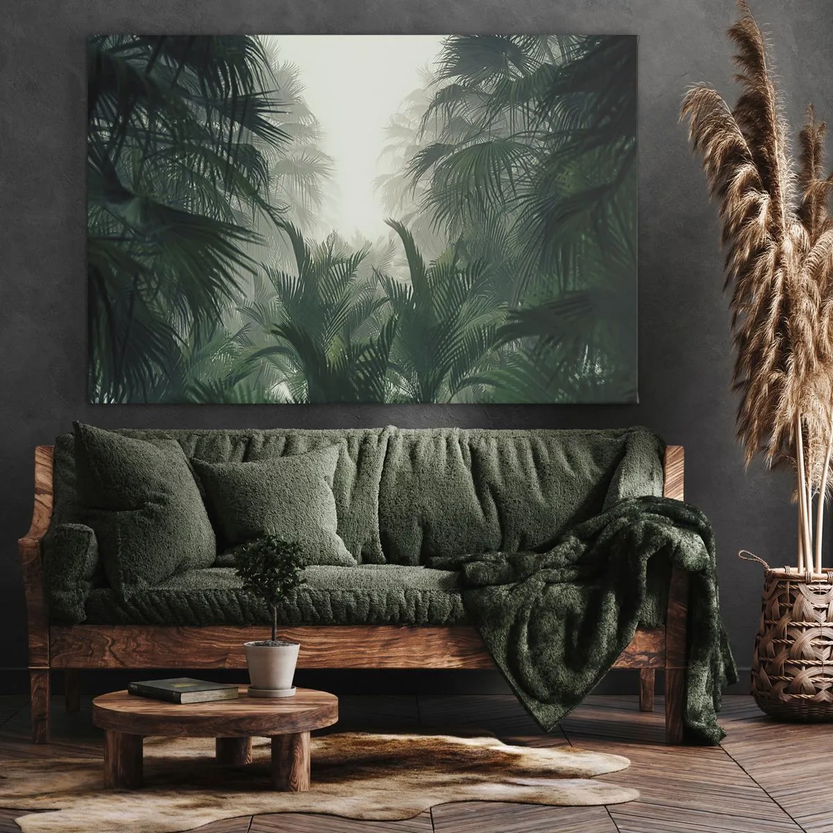 Bild auf Leinwand - Leinwandbild - Tropische Vegetation im dichten Regenwaldnebel - 120x80cm - Tropisches Geheimnis - Moderne Wanddekoration für Wohnzimmer und Schlafzimmer ARTTOR