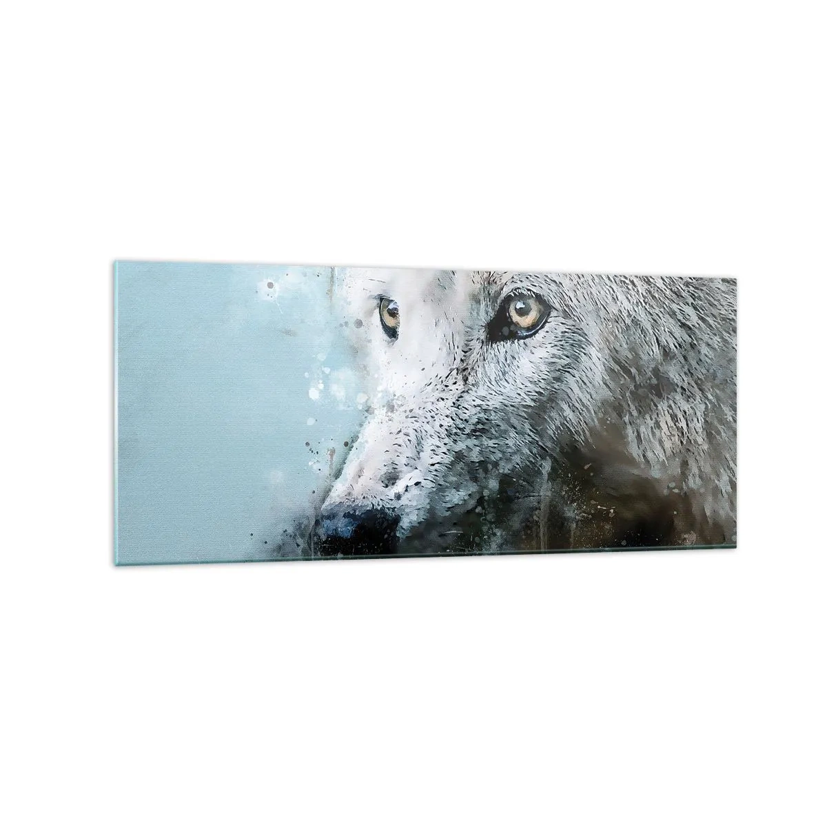 Glasbild - Bild auf glas - Aquarellporträt eines Wolfes - 120x50cm - Lerne die Wolfsseele kennen - Moderne Wanddekoration für Wohnzimmer und Schlafzimmer ARTTOR