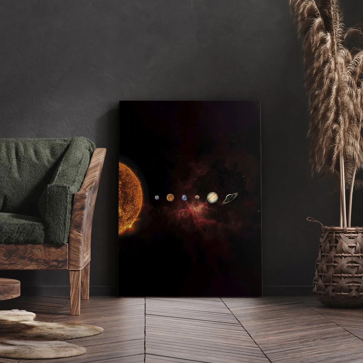 Bild auf Leinwand - Leinwandbild - Das Sonnensystem mit Planeten vor dem Hintergrund des Weltraums - 70x100cm - Unsere Nachbarschaft - Moderne Wanddekoration für Wohnzimmer und Schlafzimmer ARTTOR