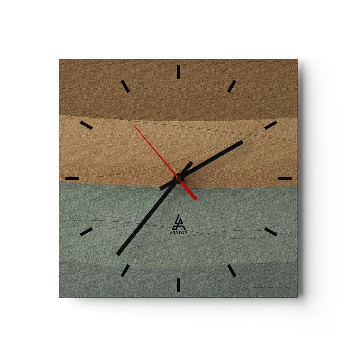Wanduhr - Glasuhr - Abstrakte Komposition in natürlichen Erdtönen - 30x30cm - Horizontale Komposition - Moderne Wanddekoration für Wohnzimmer und Schlafzimmer ARTTOR
