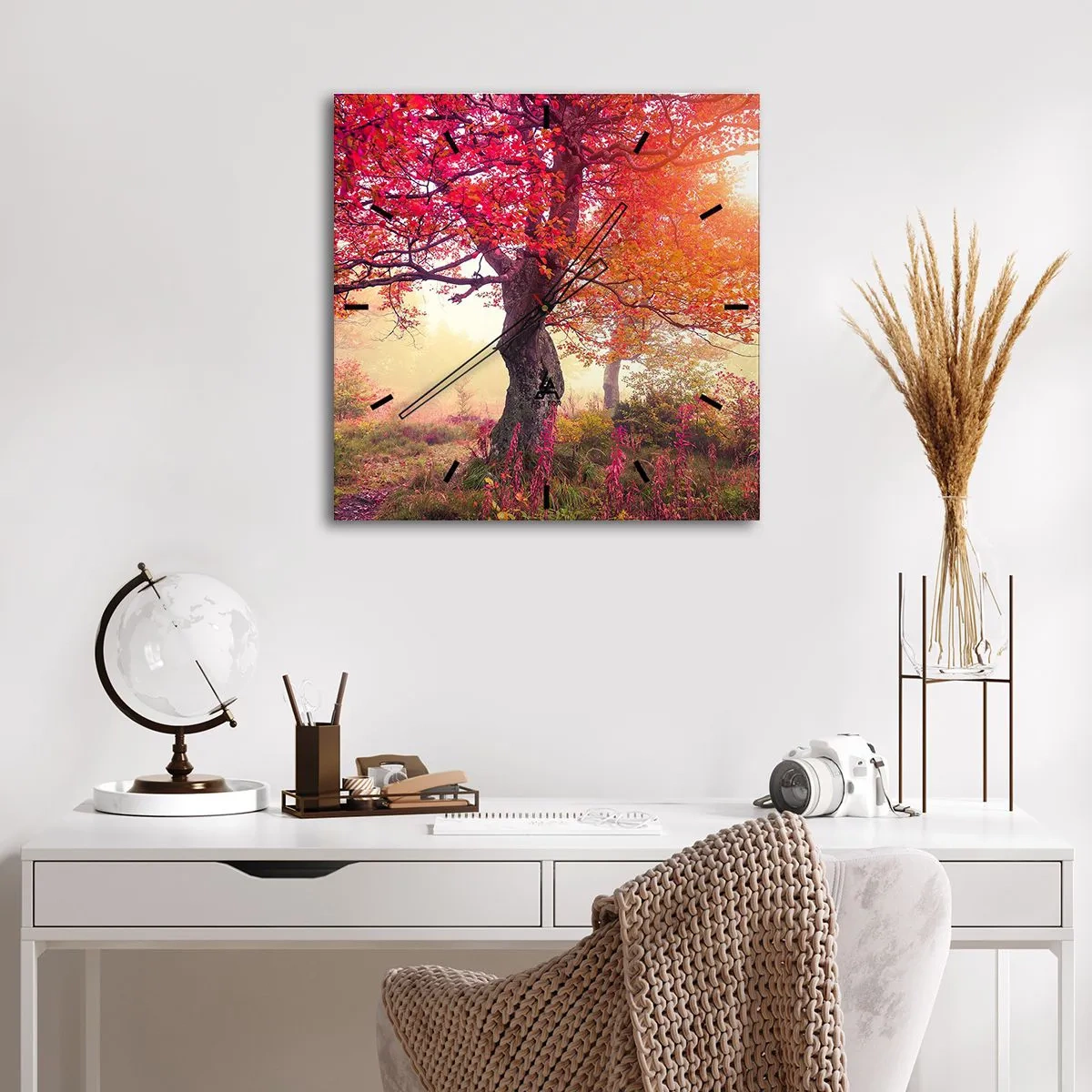Wanduhr - Glasuhr - Herbstlandschaft mit Bäumen in intensiven Farben - 30x30cm - Blühende Raserei - Moderne Wanddekoration für Wohnzimmer und Schlafzimmer ARTTOR