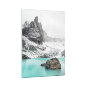 Glasbild - Bild auf glas - Winterlandschaft mit türkisfarbenem See - 50x70cm - Auf der Hut - Moderne Wanddekoration für Wohnzimmer und Schlafzimmer ARTTOR