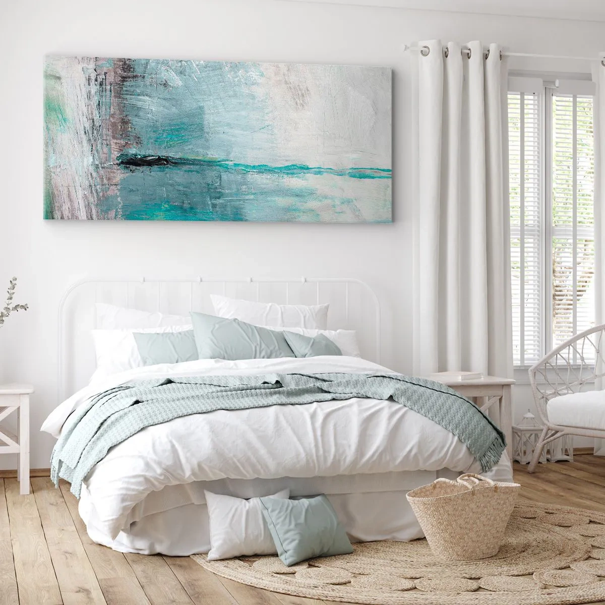 Bild auf Leinwand - Leinwandbild - Abstraktion in Türkis- und Grautönen - 120x50cm - Horizontal in Blau - Moderne Wanddekoration für Wohnzimmer und Schlafzimmer ARTTOR