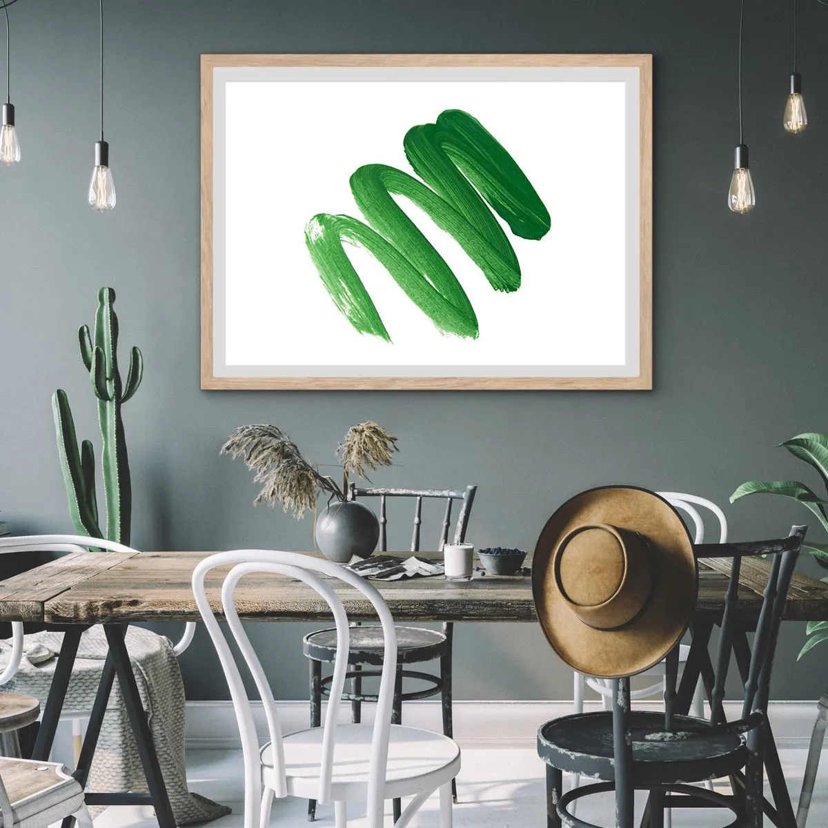 Poster in einem Rahmen aus heller Eiche - Grüner Witz - 70x50 cm