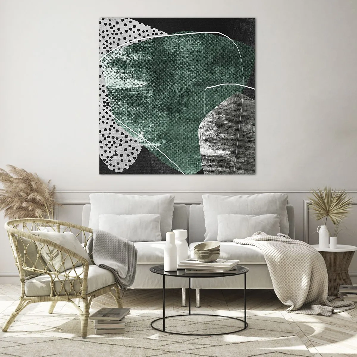 Glasbild - Bild auf glas - Bunte Abstraktion mit Blattgold - 70x70 cm