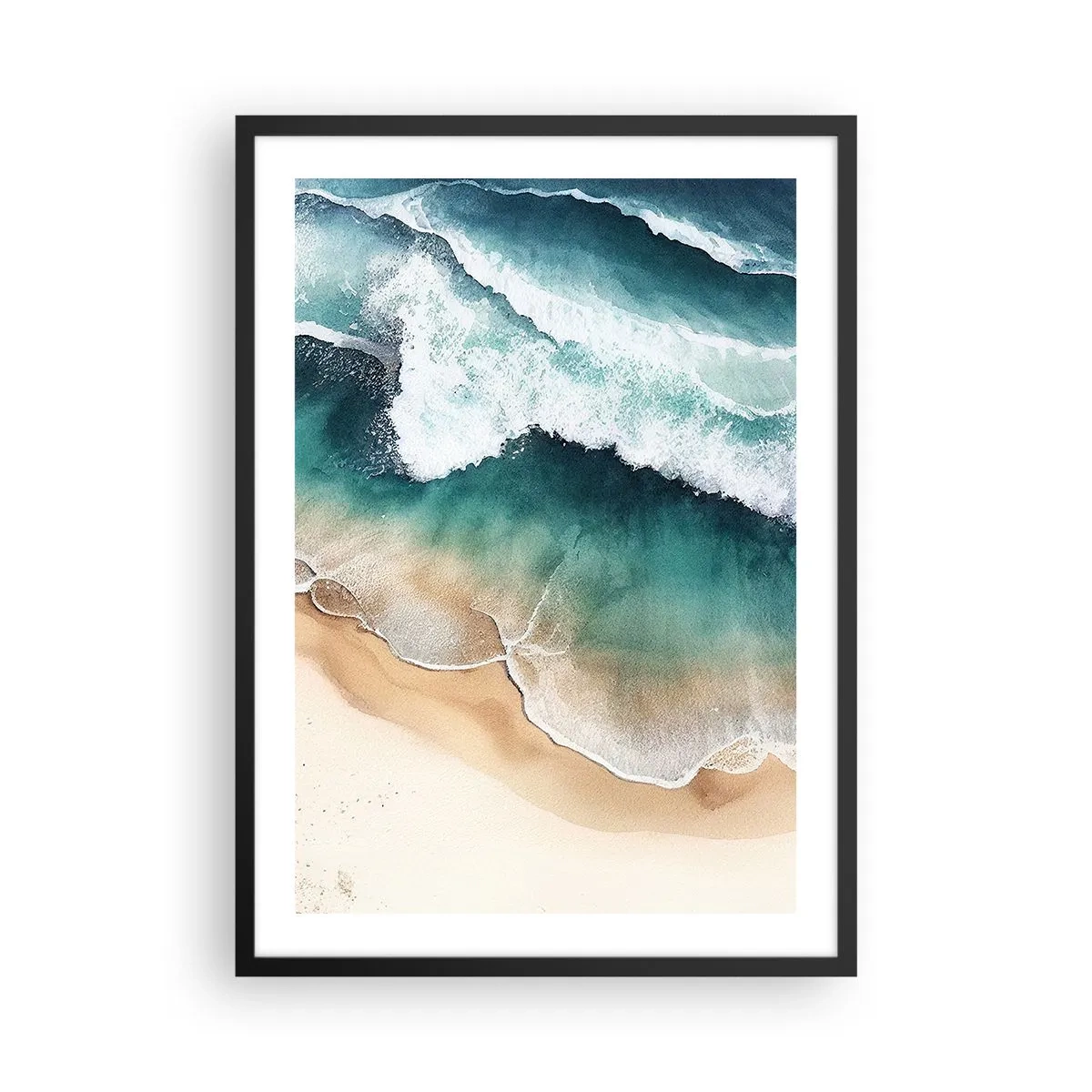 Poster in einem schwarzem Rahmen - Meereswellen brechen am Strand - 50x70cm - Das ewige Treffen - Moderne Wanddekoration für Wohnzimmer und Schlafzimmer ARTTOR