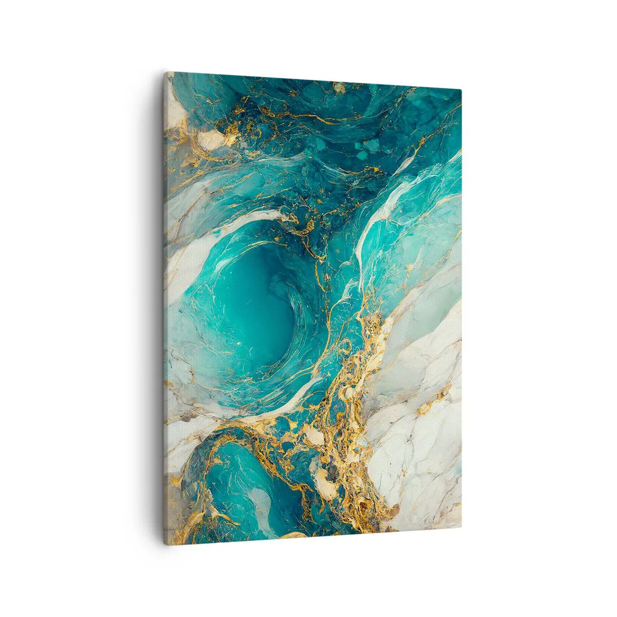 Bild auf Leinwand - Leinwandbild - Eine abstrakte Komposition in Türkis- und Goldtönen. - 50x70cm - Komposition mit Goldadern - Moderne Wanddekoration für Wohnzimmer und Schlafzimmer ARTTOR