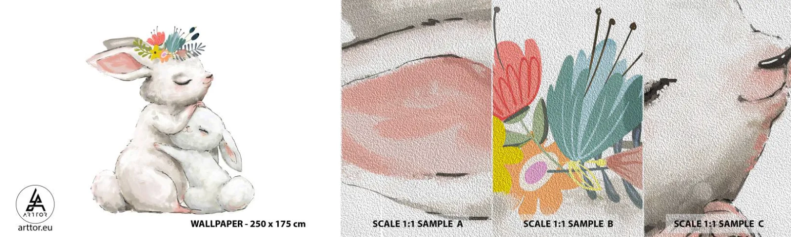 Fototapeten Muster Premium Sand - Bei Mama ist's am schönsten - Für Kinder, Kaninchen, Mutter mit Kind - 100x30 cm