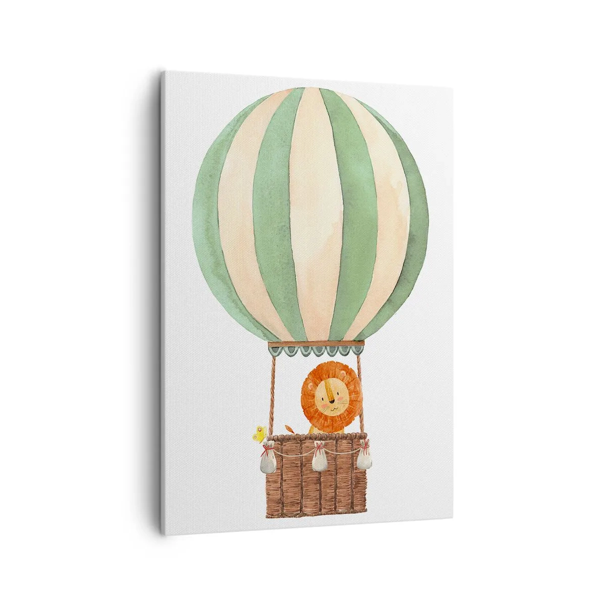 Bild auf Leinwand - Leinwandbild - Ein Ballon mit einem lächelnden Löwen in einem pastellfarbenen Korb - 50x70cm - Leons Reisen - Moderne Wanddekoration für Wohnzimmer und Schlafzimmer ARTTOR