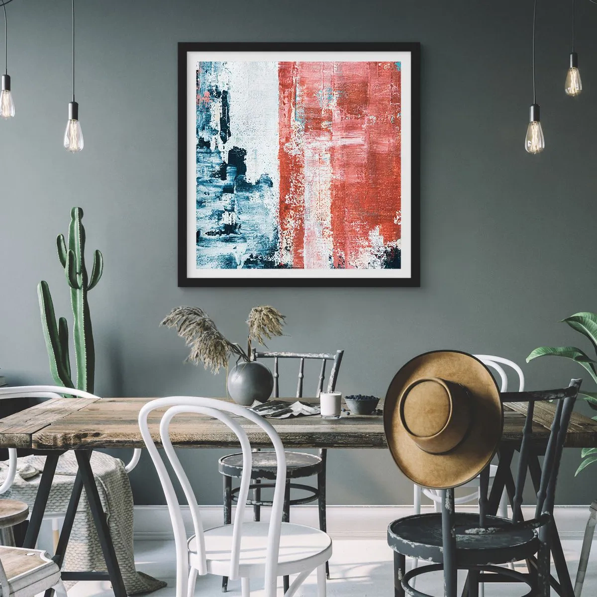 Poster in einem schwarzem Rahmen - Fünfzig-Fünfzig abstrakt - 50x50 cm