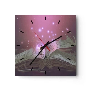 Wanduhr - Glasuhr - Einladung in eine andere Welt - lesen Sie! - 40x40 cm