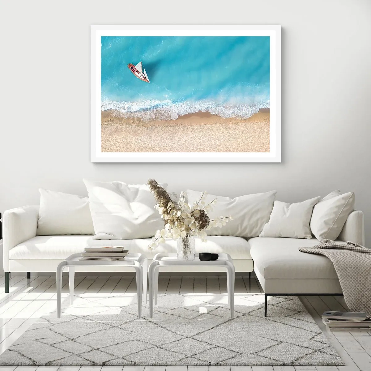 Poster in einem weißen Rahmen - An der Grenze von Blau und Gold - 70x50 cm