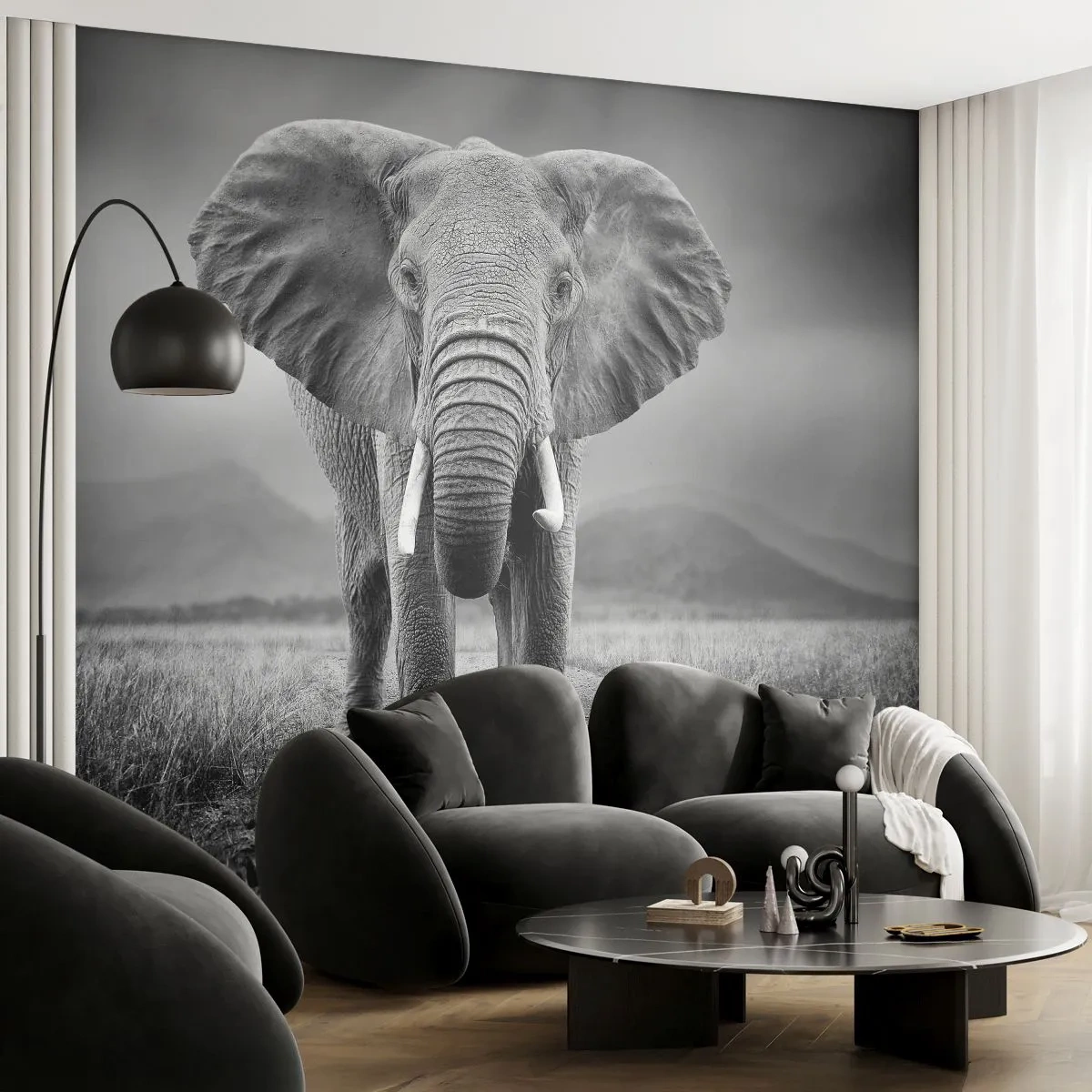 Selbstklebende Fototapete Deluxe Sticker - Der Gastgeber heißt willkommen - Elefant, Tiere, Landschaft - 250x175 cm