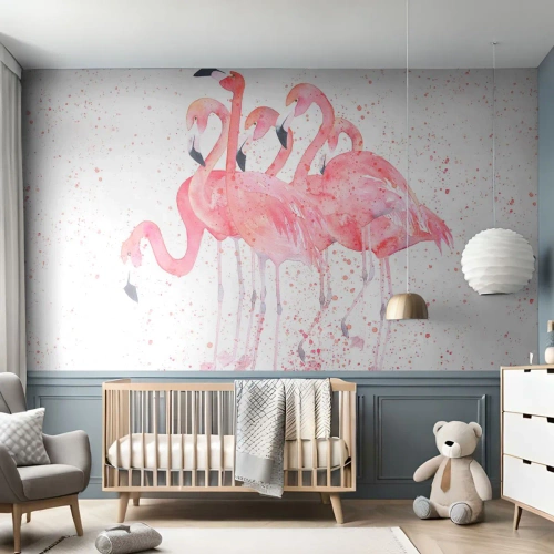 Fototapete Standard Eco - Aquarell Flamingos auf weißem Hintergrund in zarten Pastellfarben - 100x70cm - Rosa Ensemble - Moderne Wanddekoration für Wohnzimmer und Schlafzimmer ARTTOR
