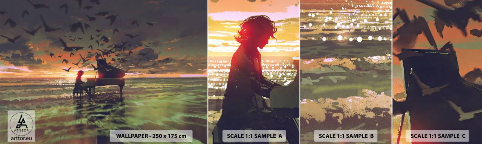 Fototapetenmuster Standard Eco - Konzert für Klavier und Wellen - Abstraktion, Klavier, Musik - 100x30 cm