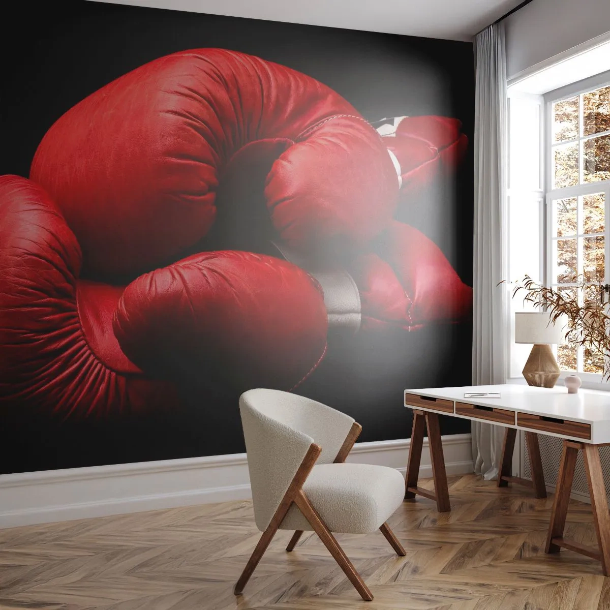 Fototapete Premium Canvas - Die Emotionen des Kampfes liegen hinter uns - Sport, Kasten, Boxhandschuhe - 250x175 cm