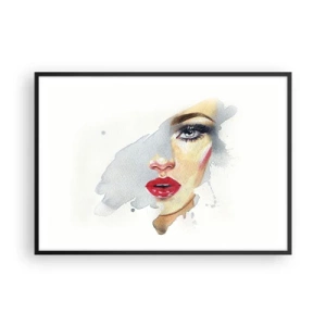 Poster in einem schwarzem Rahmen - Ein Aquarellporträt einer Frau mit intensivem Blick. - 100x70cm - Abspiegeln in einem Wassertropfen - Moderne Wanddekoration für Wohnzimmer und Schlafzimmer ARTTOR