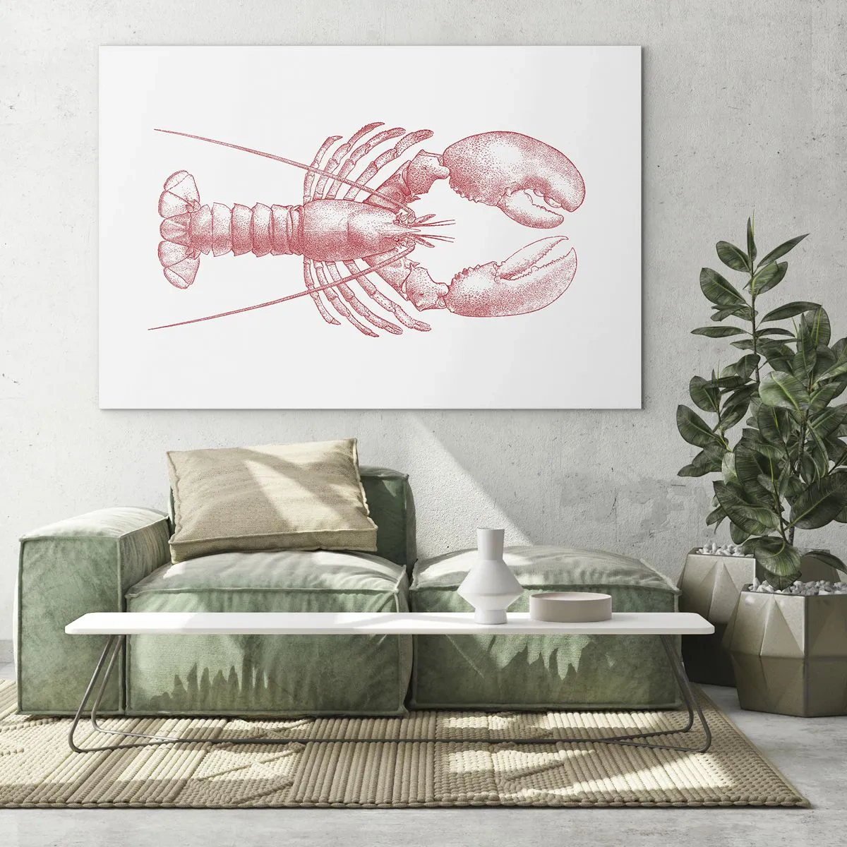 Glasbild - Bild auf glas - Skizze eines Hummers in Rot auf hellem Hintergrund - 120x80cm - Hummer, der Homers würdig ist - Moderne Wanddekoration für Wohnzimmer und Schlafzimmer ARTTOR