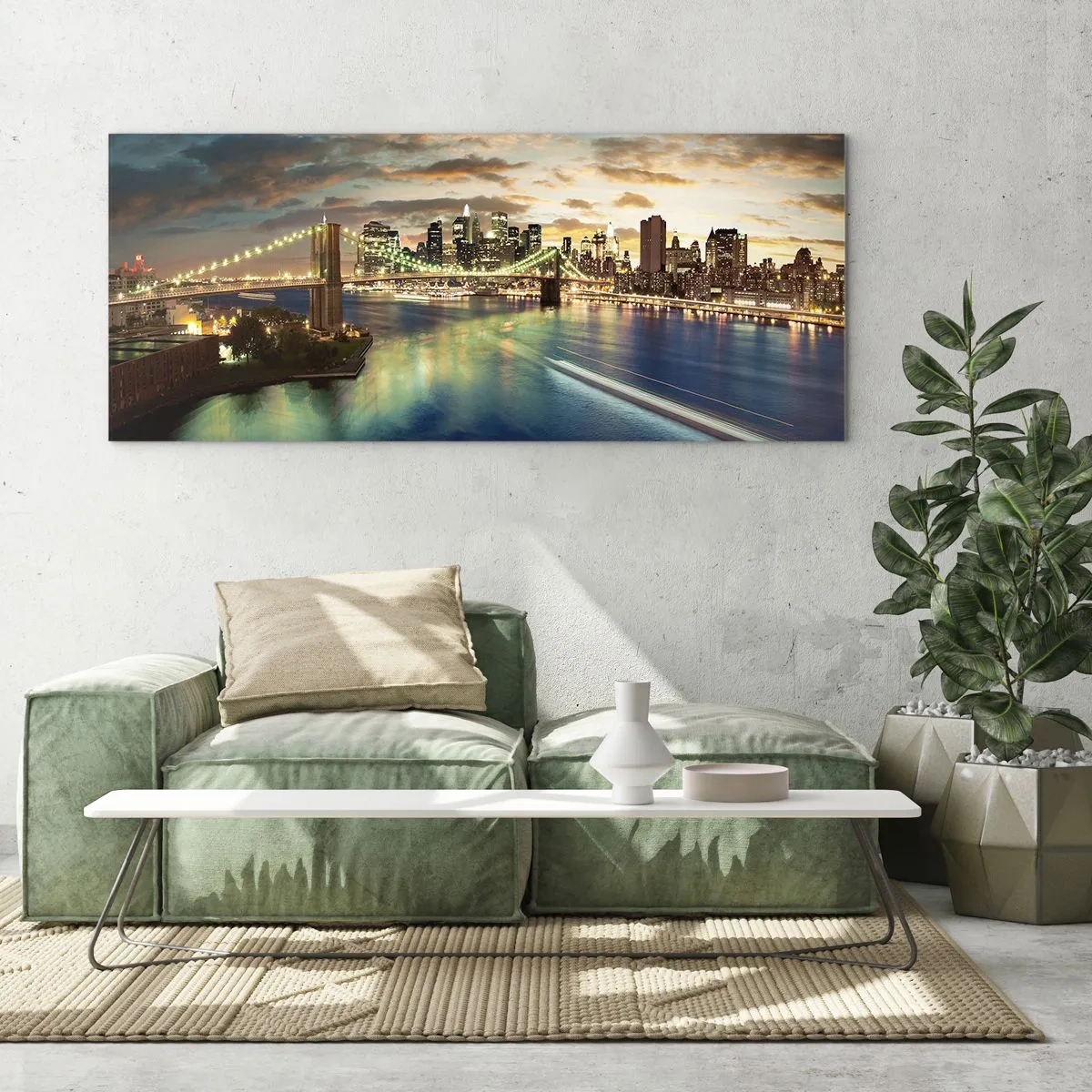 Glasbild - Bild auf glas - Ein heller Abend über Manhattan - 90x30 cm