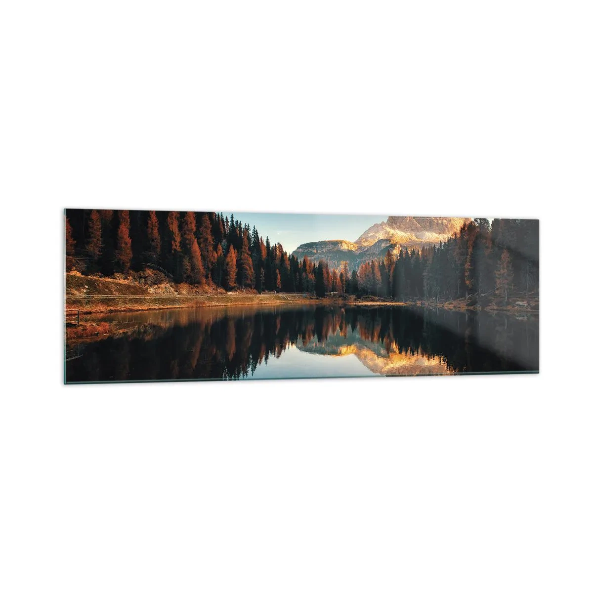 Glasbild - Bild auf glas - Berglandschaft mit See und Wald - 160x50cm - Doppelte Landschaft - Moderne Wanddekoration für Wohnzimmer und Schlafzimmer ARTTOR