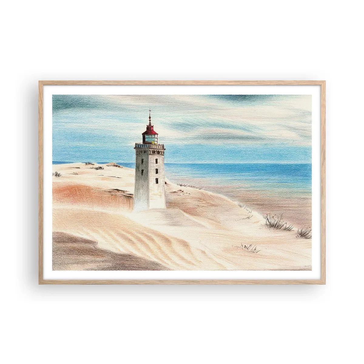 Poster in einem Rahmen aus heller Eiche - Immer aufs Meer starrend - 100x70 cm