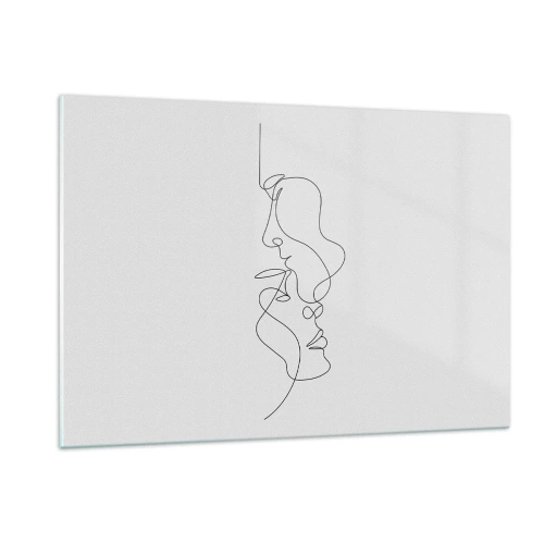 Glasbild - Bild auf glas - Eine zarte Zeichnung zweier Gesichter in einer Kontur - 120x80cm - Die Hitze bitterer Begierden - Moderne Wanddekoration für Wohnzimmer und Schlafzimmer ARTTOR