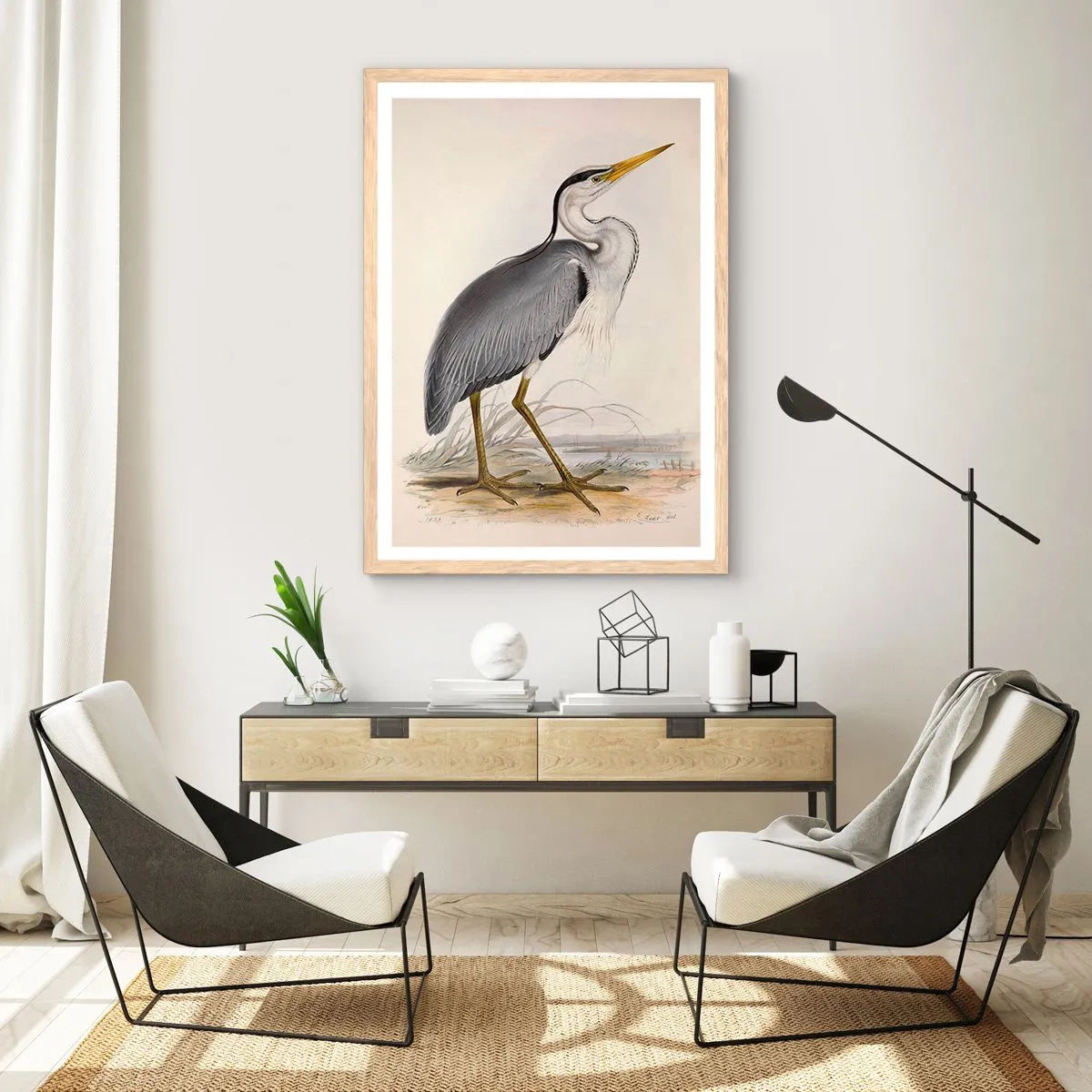 Poster in einem Rahmen aus heller Eiche - Reiher Gnade - 30x40 cm