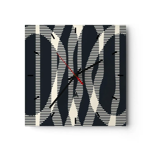 Wanduhr - Glasuhr - Geometrische Linien in hellen Farbtönen auf dunklem Hintergrund - 30x30cm - Ein Versuch, die Dunkelheit zu durchbrechen - Moderne Wanddekoration für Wohnzimmer und Schlafzimmer ARTTOR