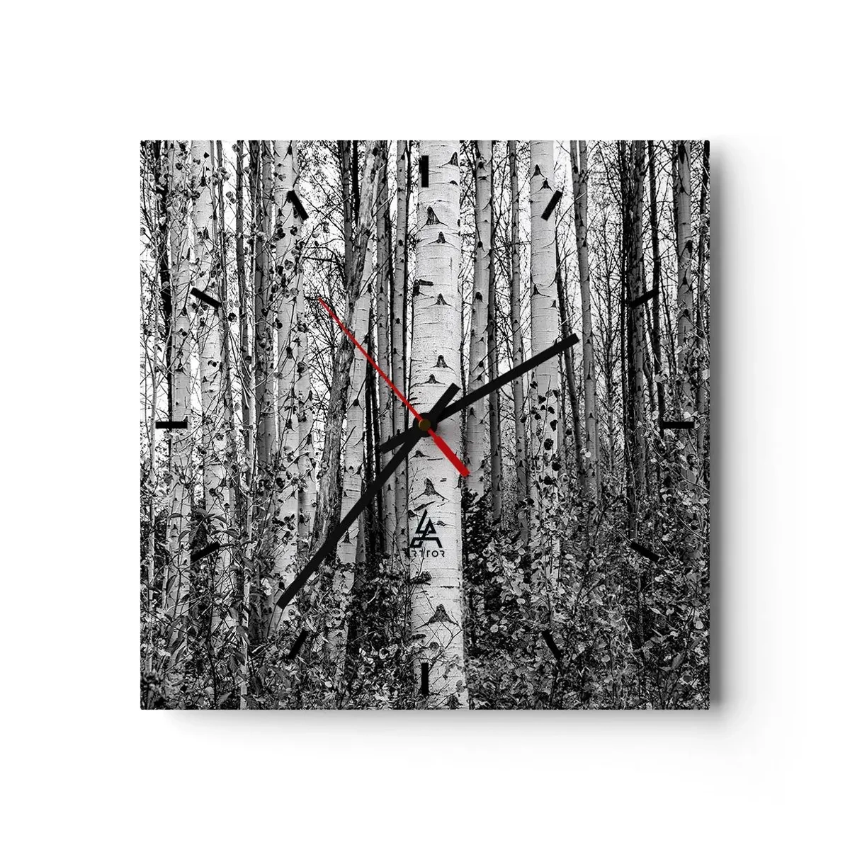 Wanduhr - Glasuhr - Schwarz-weiße Birken im Wald - 30x30cm - Birkenkolonnade - Moderne Wanddekoration für Wohnzimmer und Schlafzimmer ARTTOR