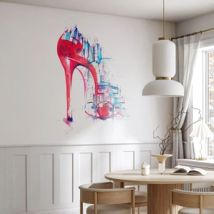 Fototapete Premium Canvas - Abstrakter roter Stilettoabsatz mit urbanen Details - 100x70cm - Ein Großstadt-Dandy - Moderne Wanddekoration für Wohnzimmer und Schlafzimmer ARTTOR