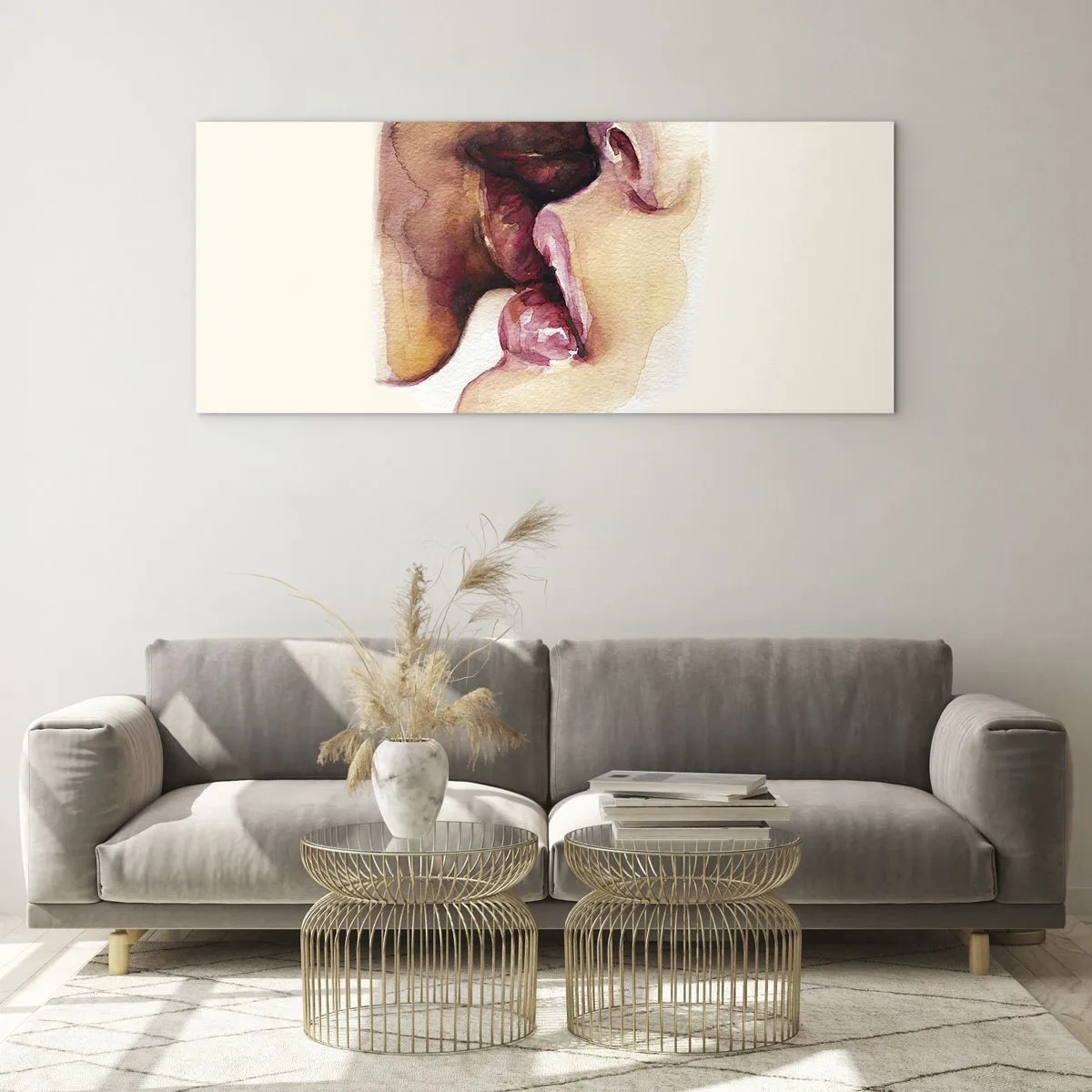 Glasbild - Bild auf glas - Ein Aquarell einer Nahaufnahme eines Gesichts - 140x50cm - Wie Tag und Nacht, Erde und Himmel - Moderne Wanddekoration für Wohnzimmer und Schlafzimmer ARTTOR