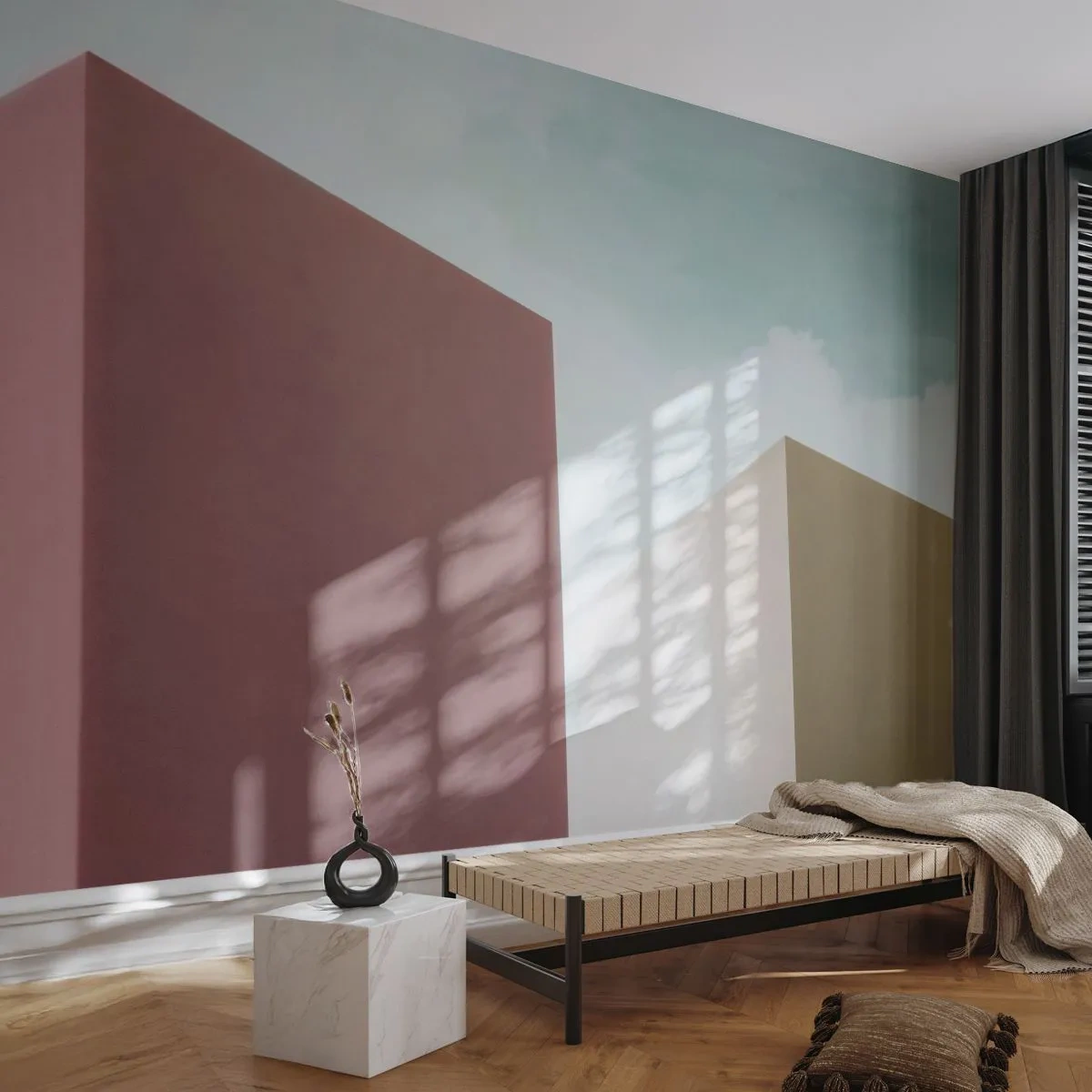 Fototapete Premium Canvas - Geometrie des sonnigen Sommers - Gebäude, Die Architektur, Dreidimensional - 250x175 cm