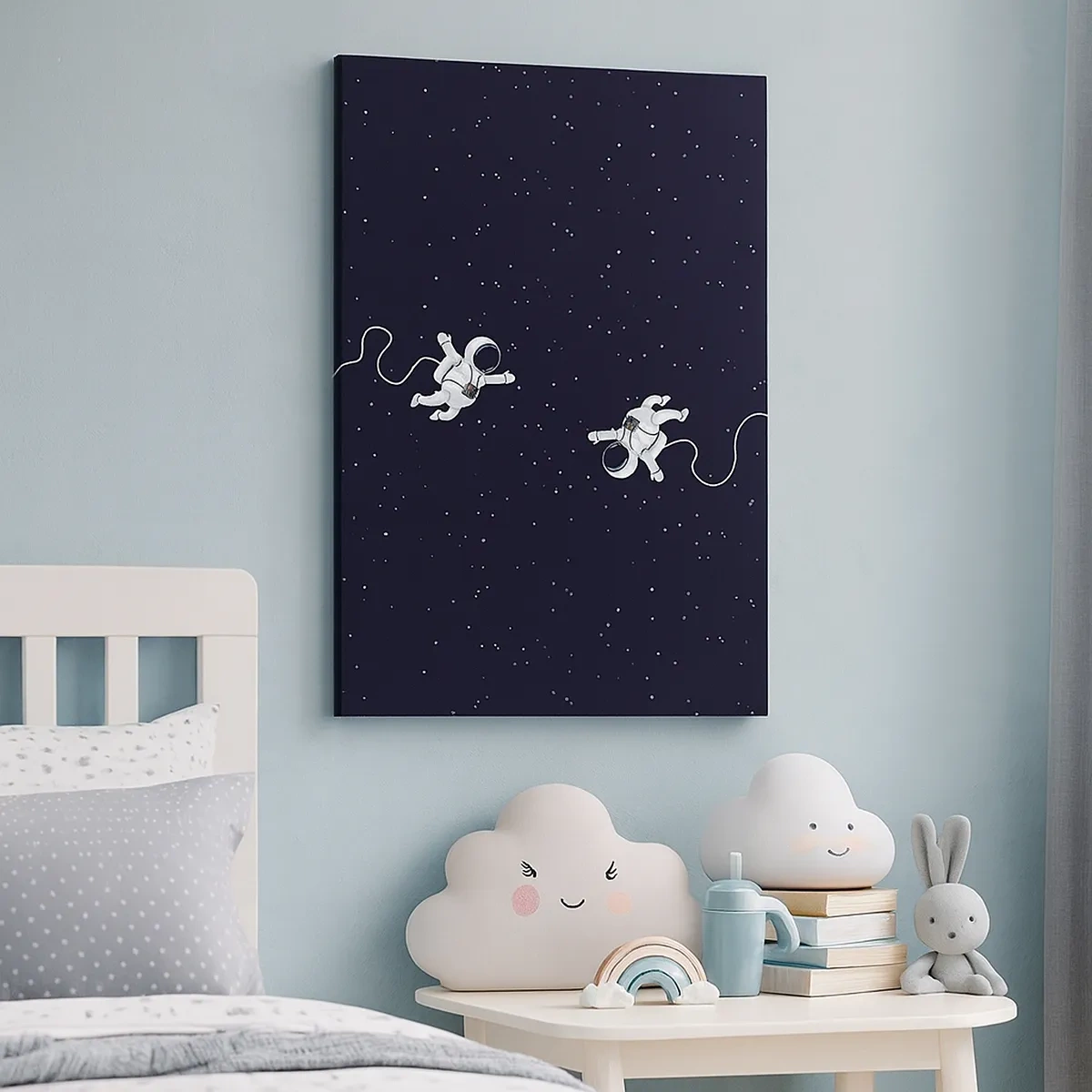 Bild auf Leinwand - Leinwandbild - Astronauten schweben im Weltraum vor dem Hintergrund der Sterne - 50x70cm - Kosmischer Tanz - Moderne Wanddekoration für Wohnzimmer und Schlafzimmer ARTTOR