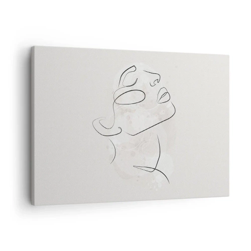 Bild auf Leinwand - Leinwandbild - Eine minimalistische Skizze eines Gesichts auf hellem Hintergrund - 70x50cm - Die Umrisse eines Traums - Moderne Wanddekoration für Wohnzimmer und Schlafzimmer ARTTOR
