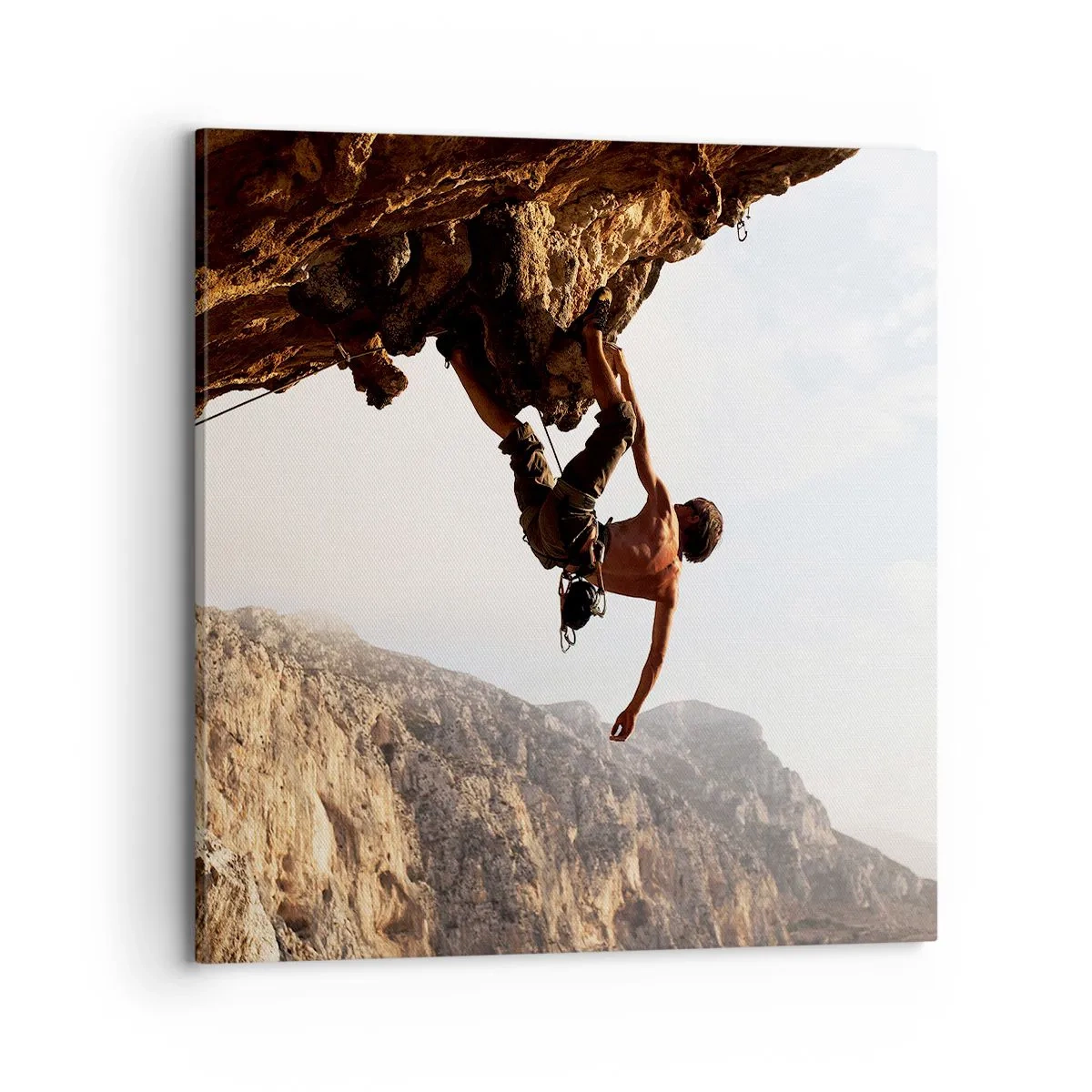 Bild auf Leinwand - Leinwandbild - Die Welt ist in einer Hand auf einem Felsblock geschrumpft - 70x70 cm