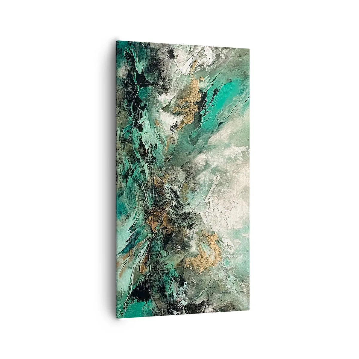 Bild auf Leinwand - Leinwandbild - Smaragdgrüne und schwarze Brandung - 65x120 cm