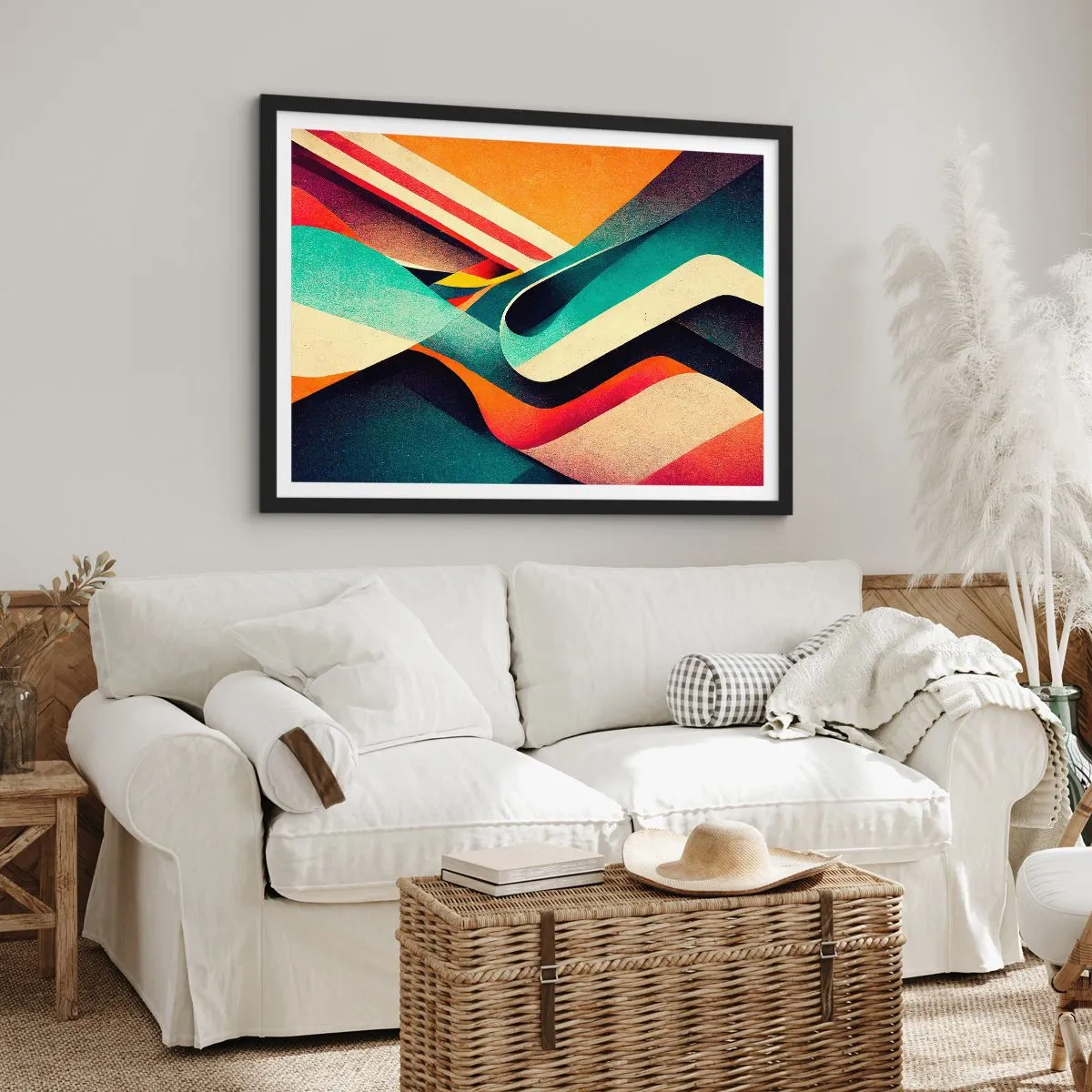 Poster in einem schwarzem Rahmen - Bunte abstrakte Wellen in einer dynamischen Komposition - 70x50cm - Intensive Komposition - Moderne Wanddekoration für Wohnzimmer und Schlafzimmer ARTTOR