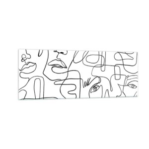 Glasbild - Bild auf glas - Eine minimalistische Zeichnung eines Gesichts mit Linien auf hellem Hintergrund. - 140x50cm - In verworrenen Gefühlen - Moderne Wanddekoration für Wohnzimmer und Schlafzimmer ARTTOR